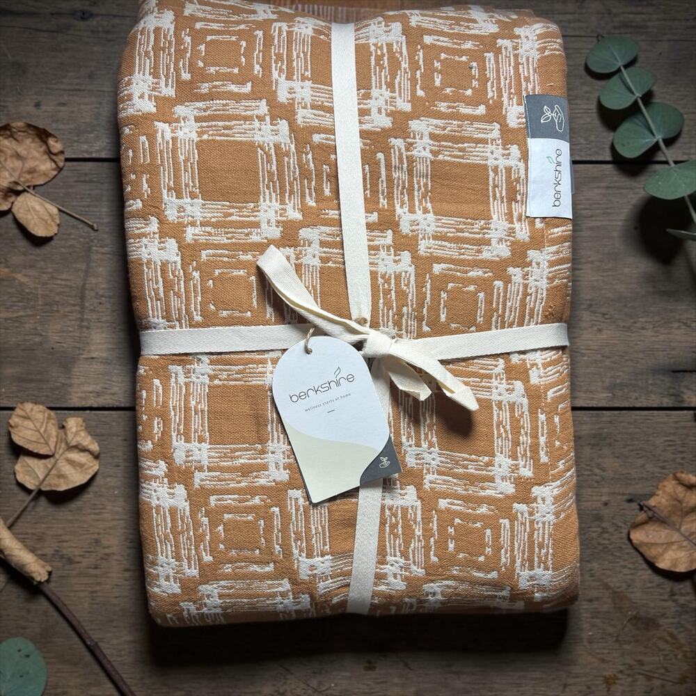 Berkshire Organic Cotton Blanket Full Queen 90x90 Woven Pattern NWT